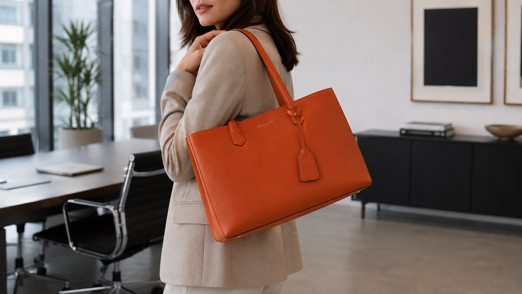 Persimmon Accent Handbag Leather Tote